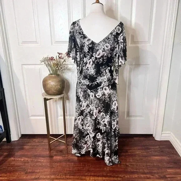 VTG Signature Robbie Bee Womens Floral Asymmetrical Midi Dress 14W Fairy Goth - Picture 2 of 14